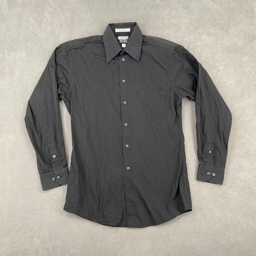 Alfani Dress Shirt Mens 14.5 Gray Cotton Fitted Pleated Business Formal Office